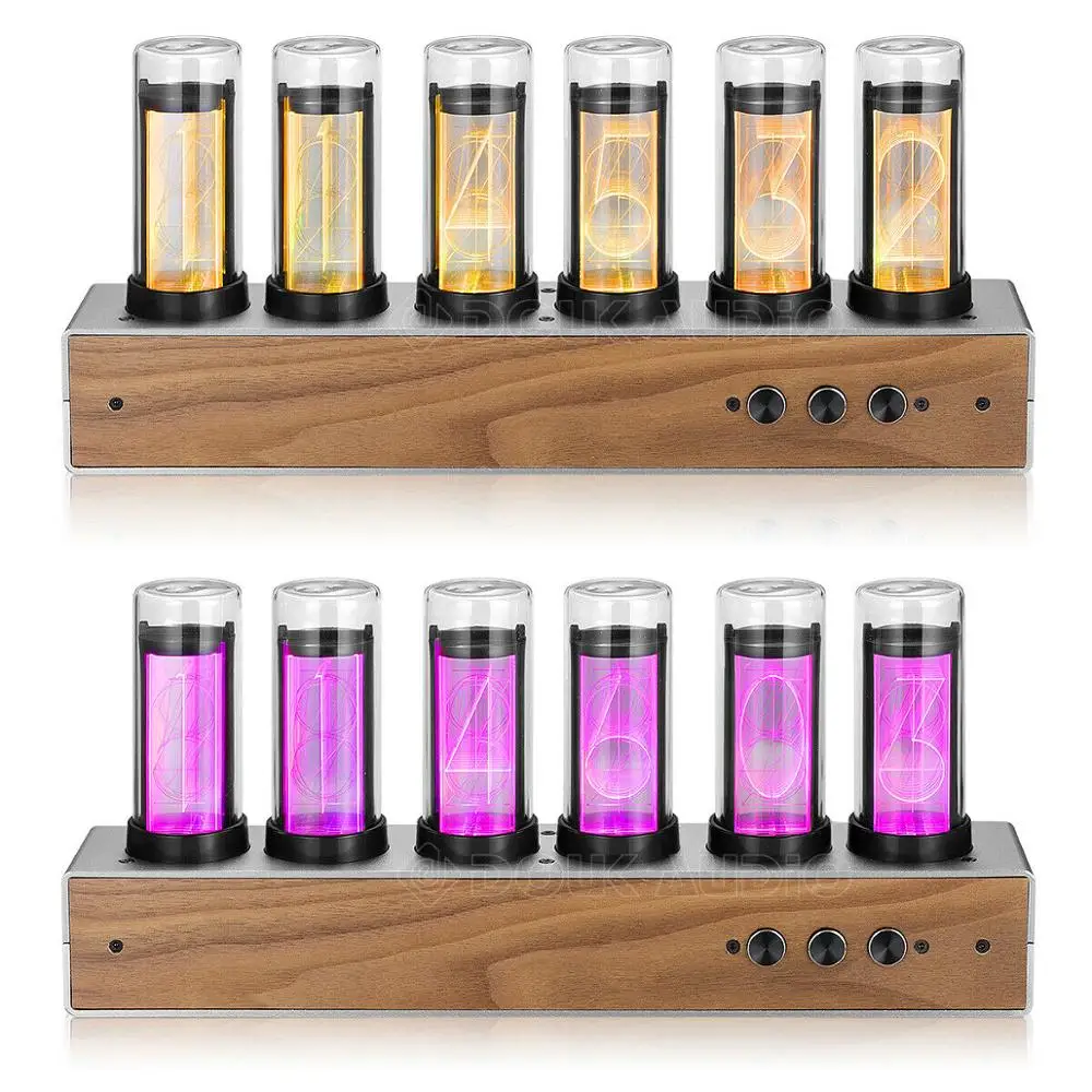 Дук аудио Ретро Nixie часы в стиле современной цифровой Gixie часы 6-значный цифровой светодиодный полка часы для дома аудио