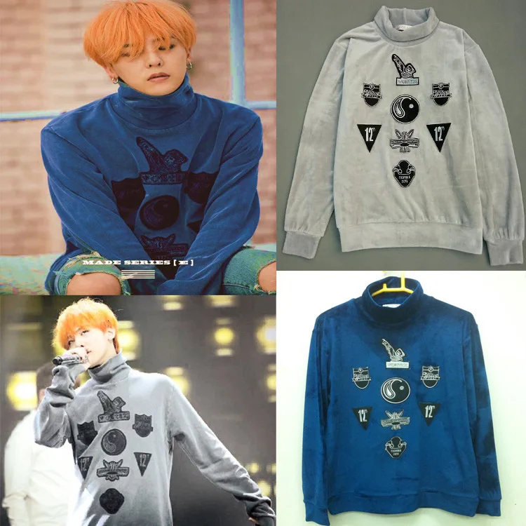Bigbang GD G-dragon Let's Not Fall In Love водолазка бархатная вышивка Модный пуловер свободные толстовки пара