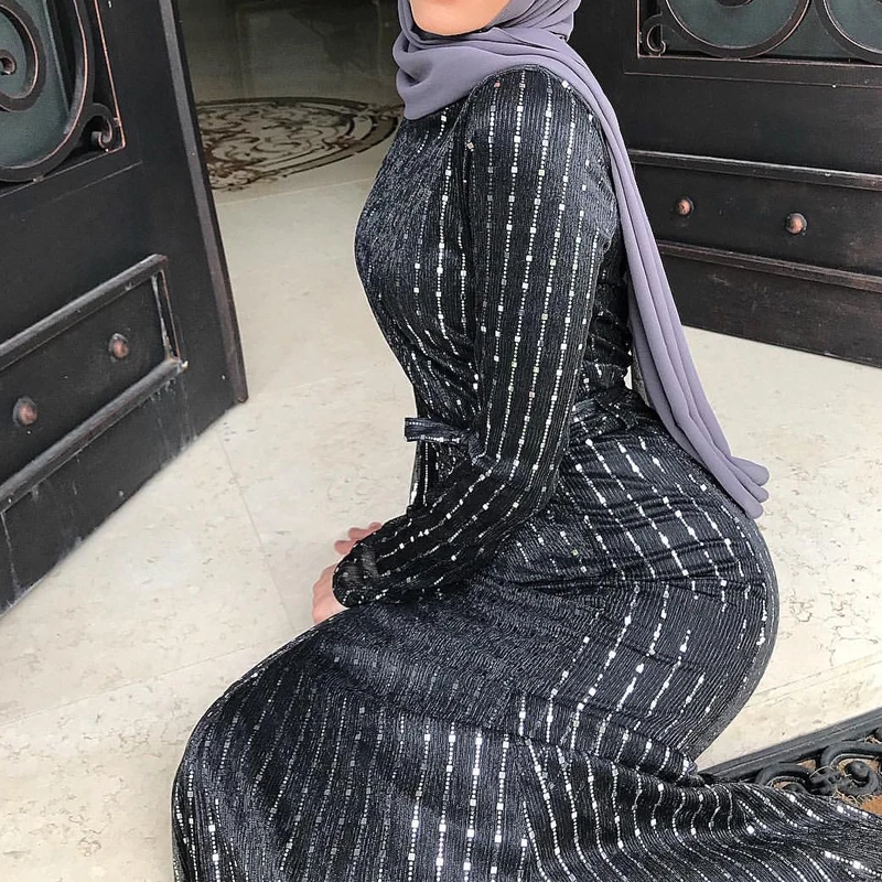 Блесток Абаи турецкий хиджаб мусульманское платье исламское Костюмы Абая для женщин платья Кафтан марокканский Восточный халат с поясом из г. Дубай Djelaba Femme