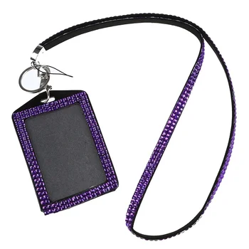

Rhinestone Bling Crystal Custom Lanyard Vertical ID Badge Holder (Purple)