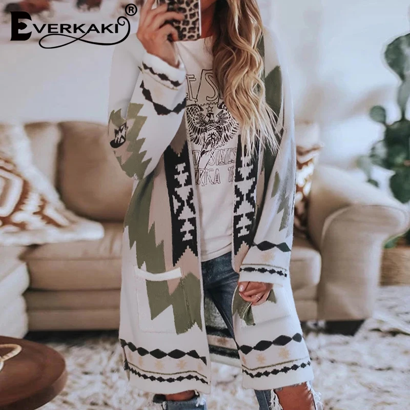 

Everkaki Boho Woolen Long Kimonos Coat Women Autumn Pockets Ethnic Ladies Coats Kimono Outerwear Female 2020 Winter New Fashion