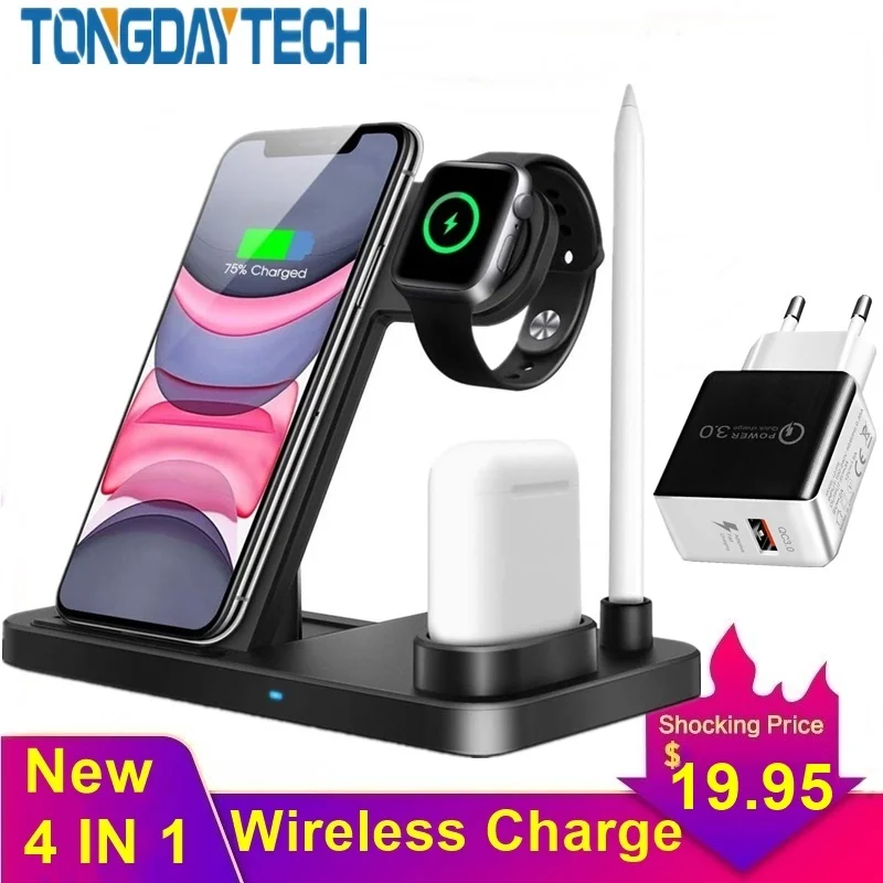 Беспроводное быстрое зарядное устройство Tongdaytech 15 Вт Qi для Apple Watch 5 4 3 2 1 зарядная