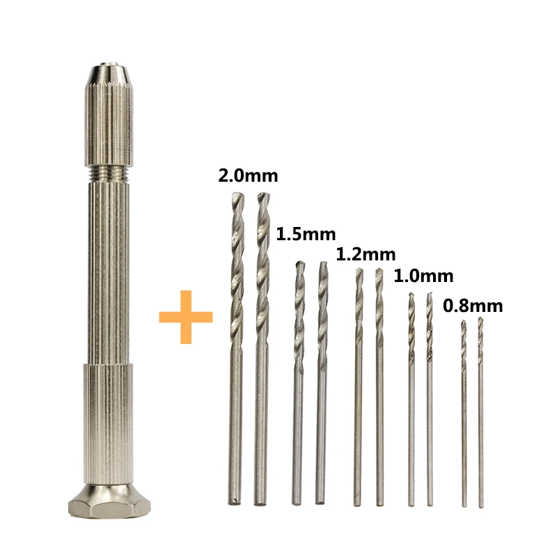 11pcs Mini Micro Aluminum Hand Drill With Keyless Chuck HSS Twist Drill Bit Woodworking Drilling Ro