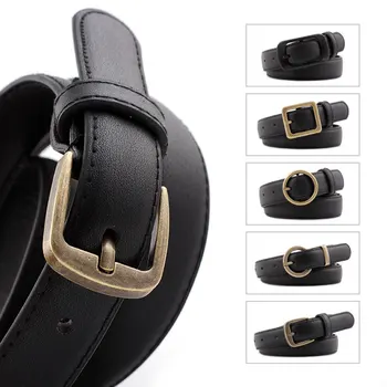 

2019 Korean fashion faux leather ladies pin buckle decorative belt wild women's pants round buckle harajuku pants
