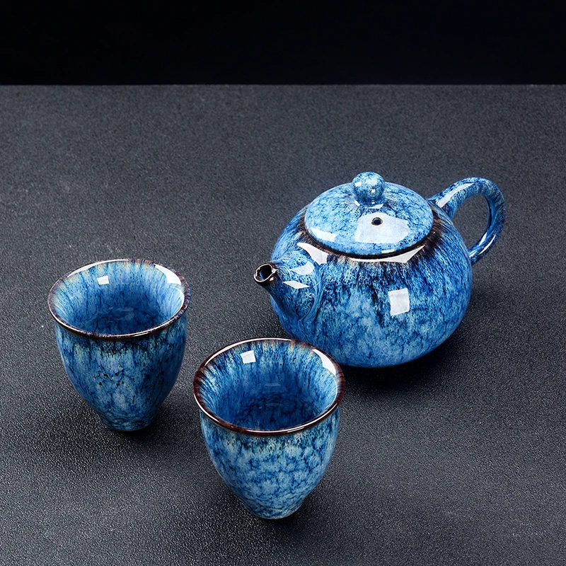  Chinese ceramic one pot two cups simple variable glaze portable package travel Japanese Kungfu teaw