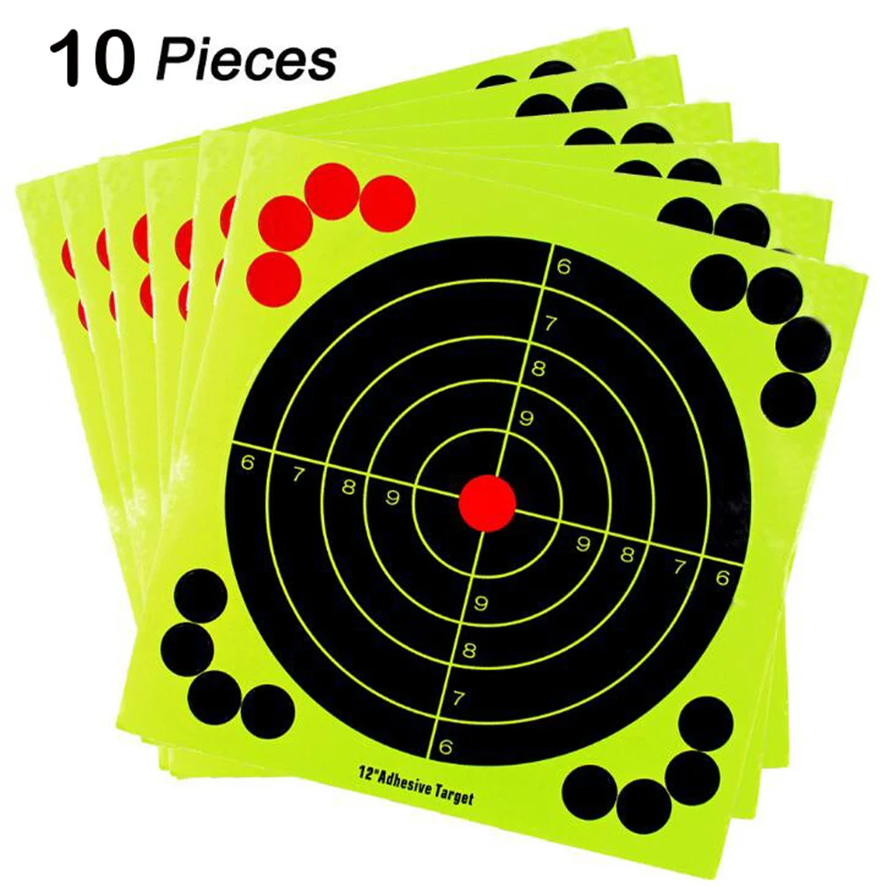 Shooting Targets 12 inch Adhesive Target Splatter Glow Shot Rifle Florescent Paper Target 10 Pieces