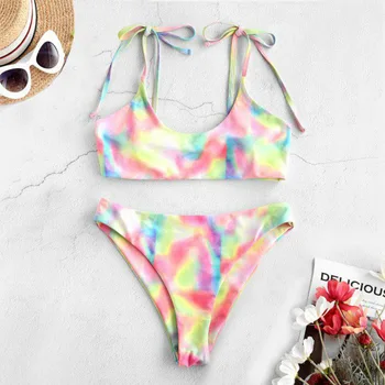 

Swimming Suit for Women Bikini 2020 Women Sexy Lace-up Backless Polka Dot Tie-Dye Bikini Set Two Piece Swimsuit Bathing Suit