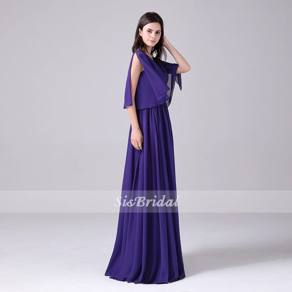 

V-Neck A-Line Floor Length Chiffon Prom Dresses With Droped and Split Front