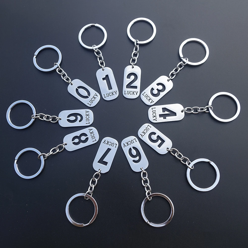 LLavero acero inoxidable con números etiqueta de perro, etiquetas para habitación de hoteles de la suerte, 0, 1, 2, 3, 4, 5, 6, 7, 8, 9|Llaveros| - AliExpress