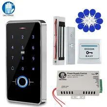 Kit sistema de controle acesso da porta da impressão digital ip68 à prova dip68 água ao ar livre rfid teclado controle acesso + greve magnética elétrica bloqueio