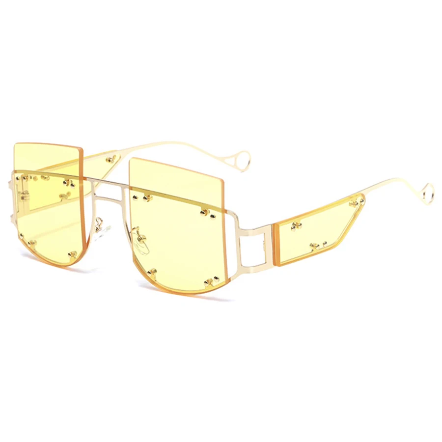 Модные женские солнцезащитные очки больших размеров, дизайнерские Роскошные брендовые солнцезащитные очки, полуметаллическая оправа, квадратные мужские очки с заклепками, UV400 - Цвет линз: 6 sunglasses