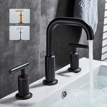 

Black Bronze Bathroom Basin Faucet Dual Handle Widespread Sink Tub Mixer Tap Deck Mounted Cold Hot Water 3 Holes Washing Tap
