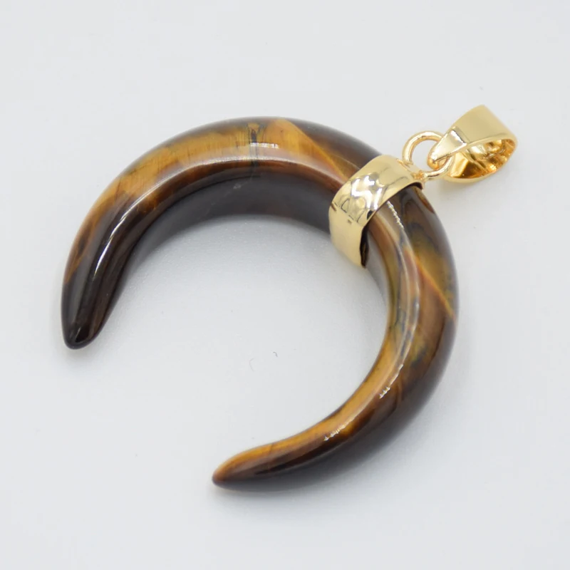 Natural Stone Crystal Crescent Moon Pendants Necklaces Tiger Eye Pink Quartzs Gold Color Reiki Healing Women Men Charm Jewelry - Image 5