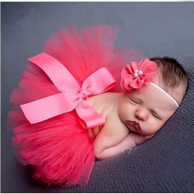 Baby Girl Tulle Tutu Skirt and Flower Headband Set Newborn Photography Props Baby Birthday Gift Clothes 0-9M