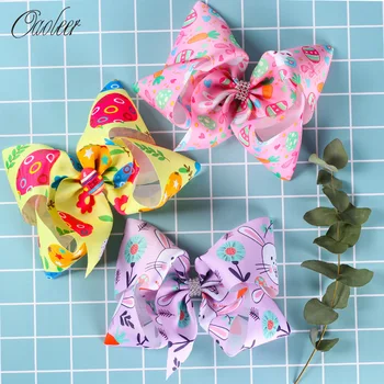 

Oaoleer NEW Easter Day 6inch Hair Bows Clips for Girls Cartoon Bunny Eggs Printed Ribbon Bowknot Hairgrips Hair Accessories