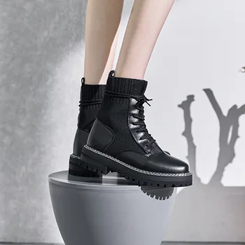 

2019 winter new Martin boots women fashion simple stitching comfortable breathable stretch cloth upper casual Martin boots