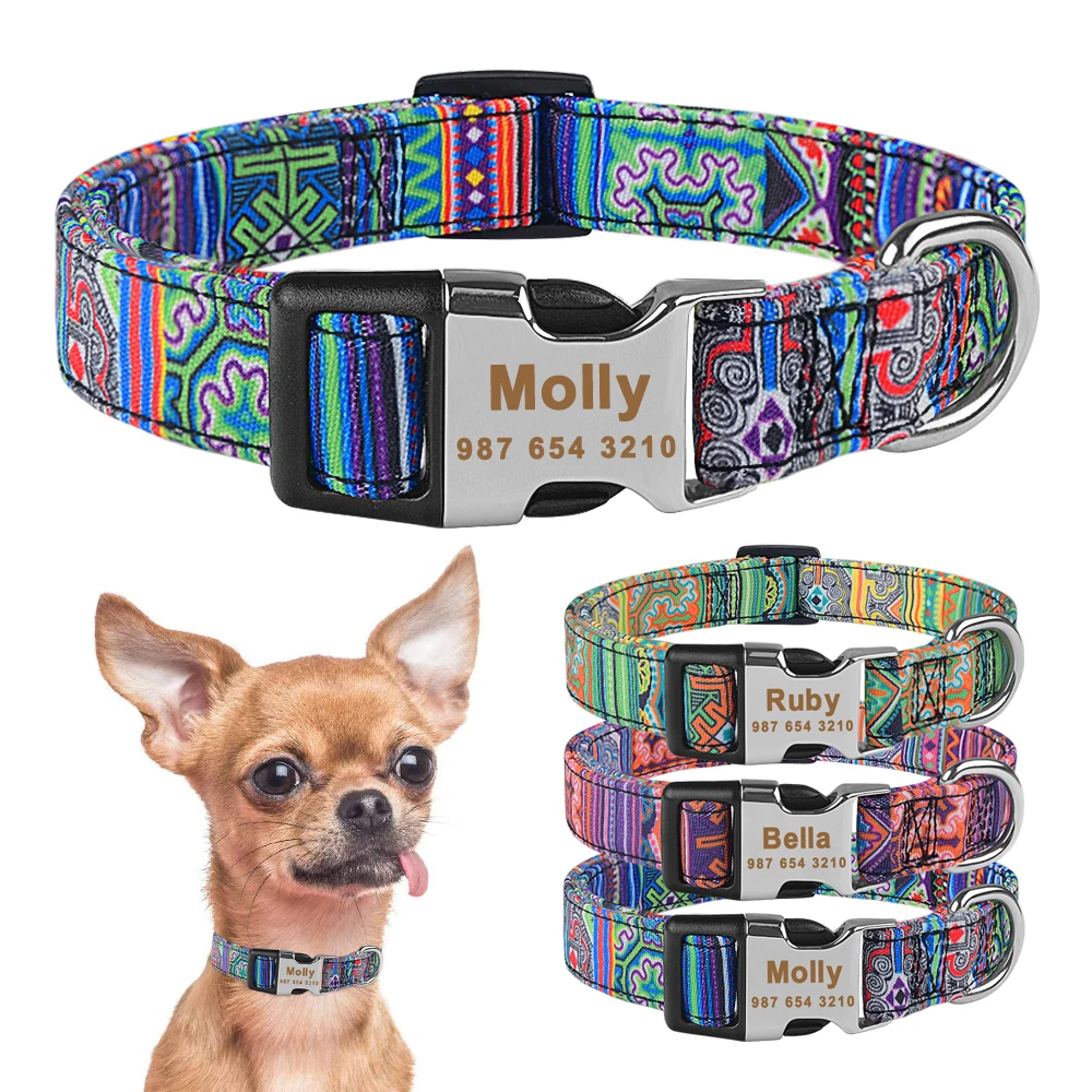 

Custom Free Engraved Name Collar Personalized Dog Collar Nylon Plaid Boy Girl Unisex Dogs Collar Small Large Product Dog Collars