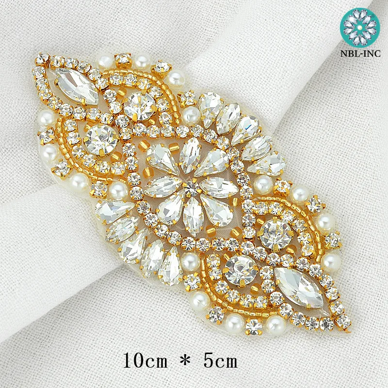 Rhinestone bridal belt wedding crystal applique silver gold iron on sew on 1PC