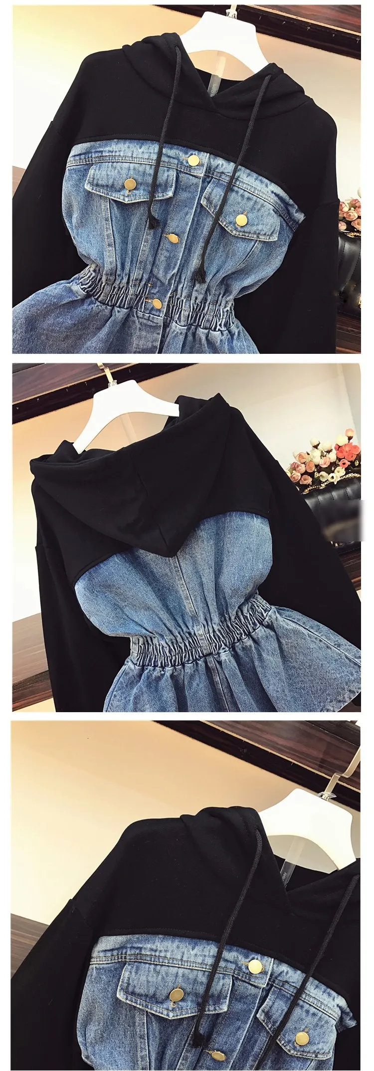 4Xl 2019 новая весенняя женская стеганая с капюшоном джинсовые худи Студенческая Толстовка Оверсайз на замке джинсовые толстовки оверсайз