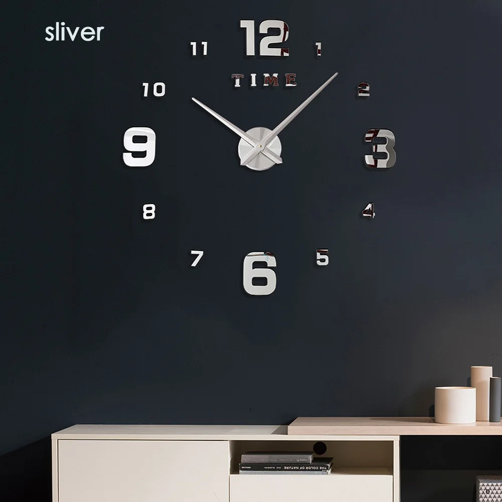 C sliver 3d светящиеся настоящие большие настенные часы бросились зеркальные настенные стикеры Diy гостиная домашний декор модные часы кварцевые большие настенные часы - Цвет: C sliver