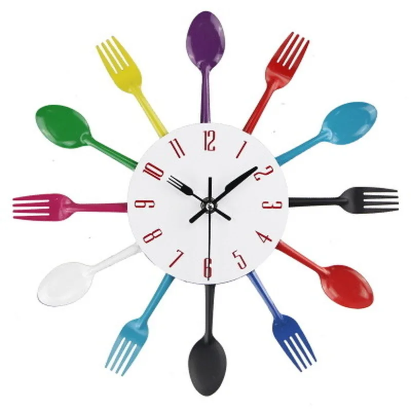 

2020 Home Decorations Noiseless Stainless Steel Cutlery Clocks Knife and Fork Spoon Wall Clock Kitchen Restaurant Home Decor