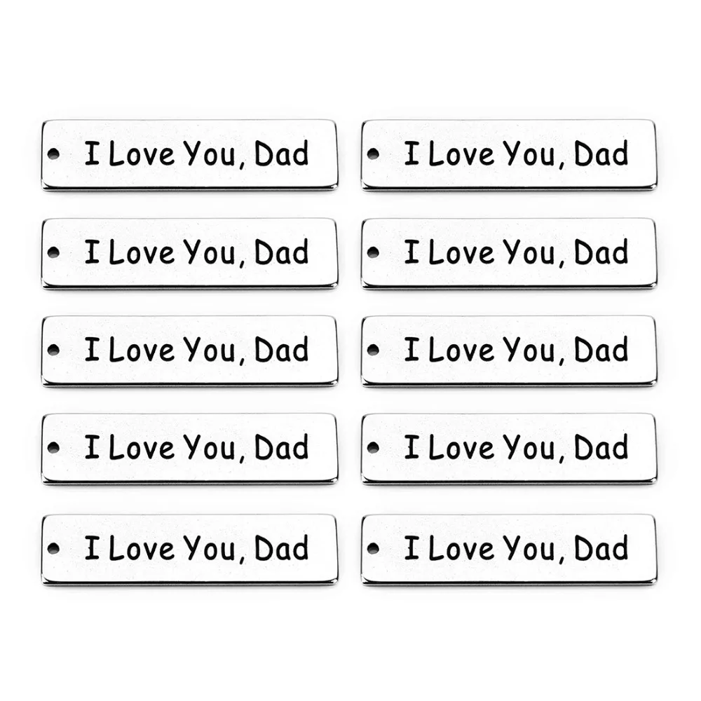 T0036A,不锈钢刻字“I love you dad”长方形吊坠，大约10X40mm