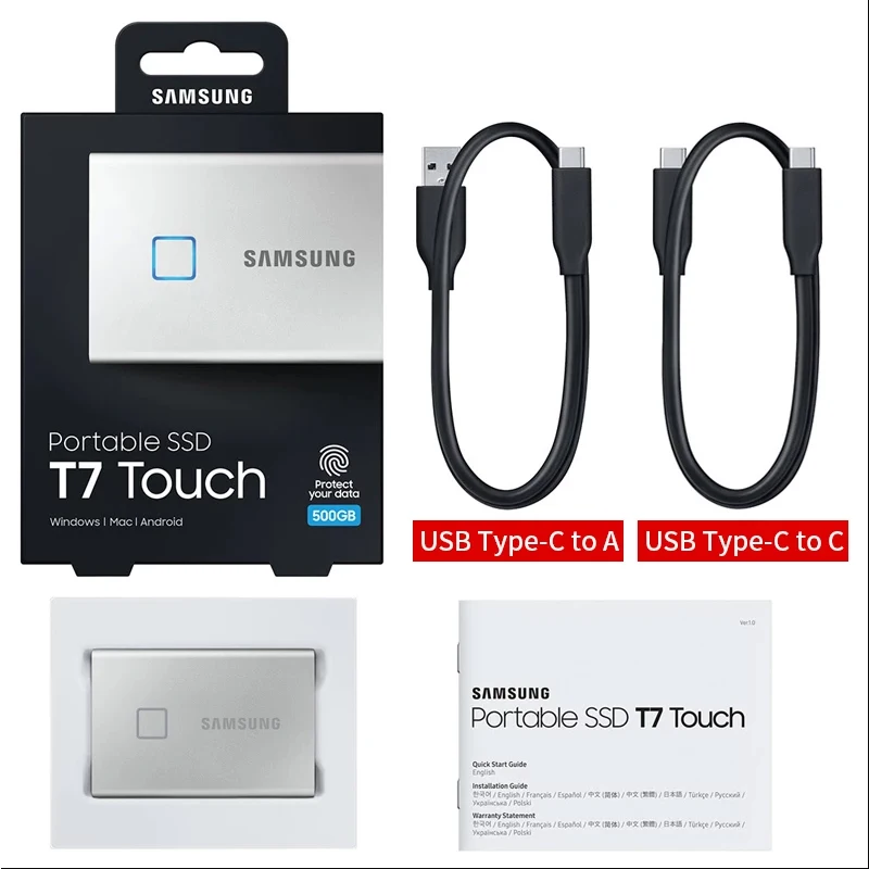 Samsung T7 Touch 500 Go Argent - SSD externe portable USB-C & USB-A -  Disque dur externe - Samsung