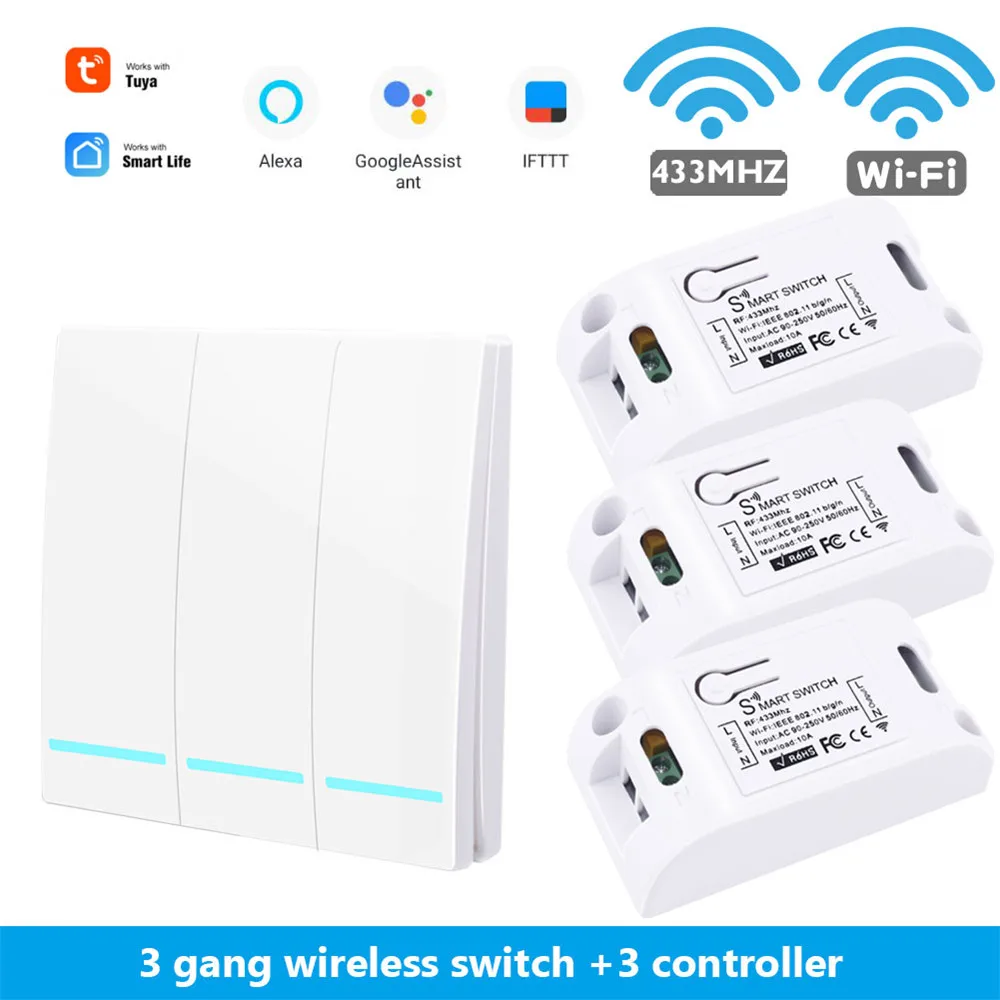 w 3 gang 3 Receiver SMATRUL Tuya Smart Life APP Wi-Fi 1/2/3 кнопочный переключатель светильник RF 433 МГц настенный DIY релейный модуль с таймером Google Home Amazon Alexa - Цвет: w 3 gang 3 Receiver