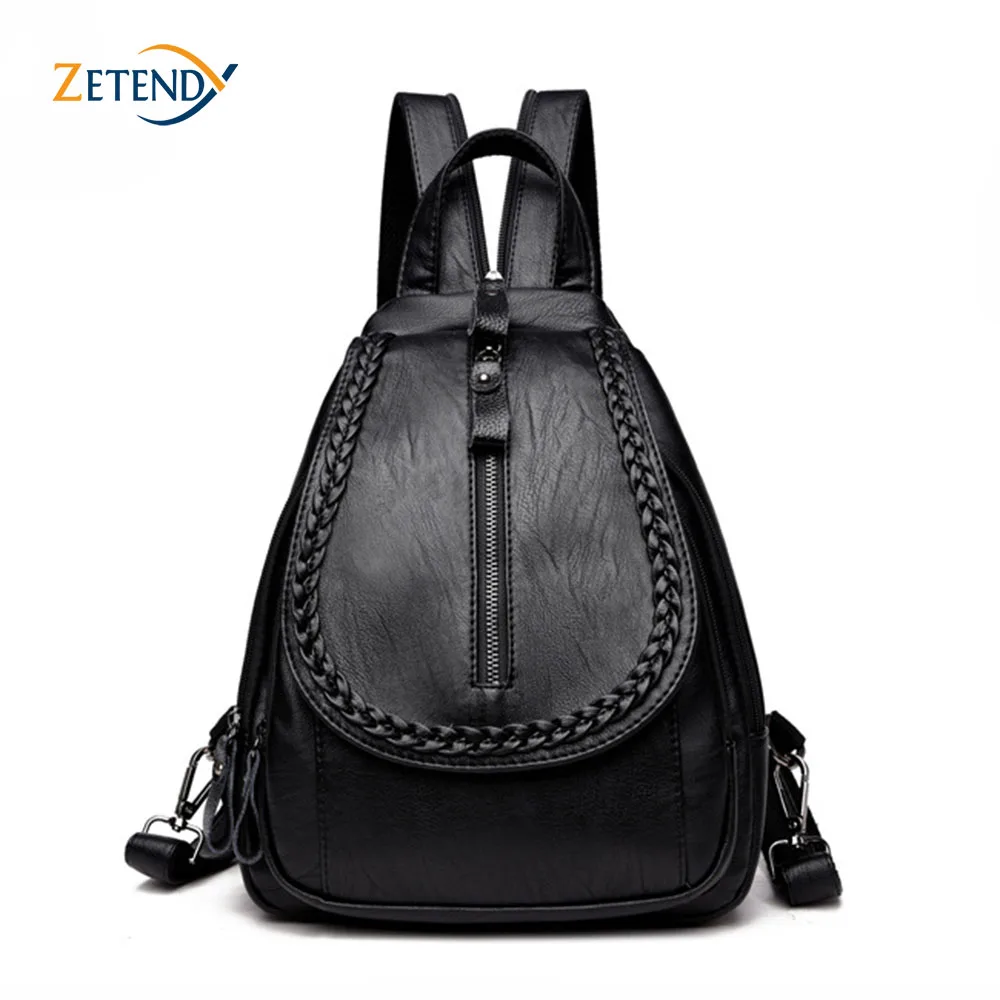 

PU Soft Leather Wild Fashion Casual Three-use Personalized Backpack Female Korean Version of The Tide With Antitheft Package