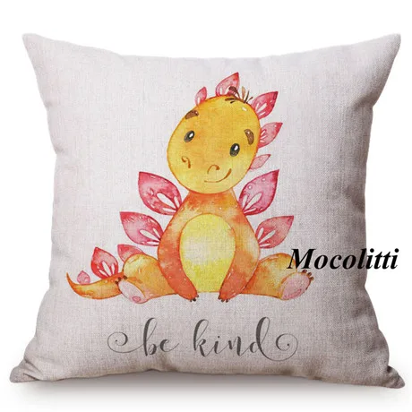 Cute Dinosaur Nordic Watercolor Cartoon Painting Kid's Nursery Art Room Decoration Throw Pillow Case Cotton Linen Cushion Cover M139-13