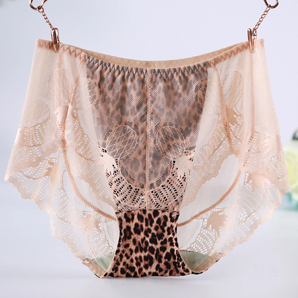 Skin panties Леопардовые Трусики с высокой талией, сексуальные кружевные прозрачные сетчатые трусы размера плюс, нижнее белье, большие короткие женские трусы большого размера 6xl - Цвет: Skin panties