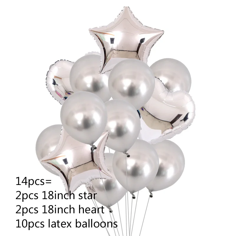 14pcs shape 9 14 шт. Сердце Звезда Золотой воздушный шар "Конфетти" с днем рождения металлический хромированный шарики, День подарков будущей матери Свадебный декор баллоны с гелием - Цвет: 14pcs shape 9
