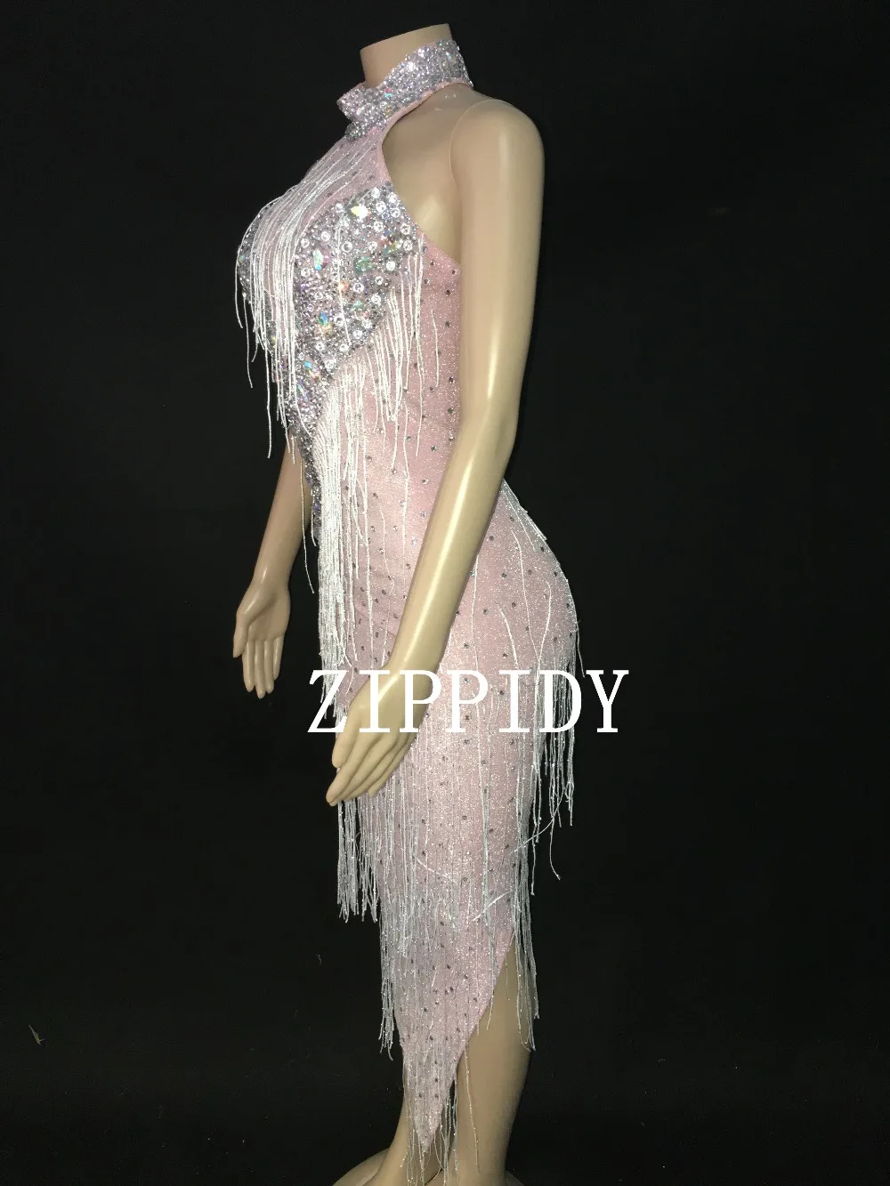 Модное дизайнерское розовое платье с кисточками для латинских танцев, вечернее платье на день рождения, выпускной вечер, стразы, платье для танцев, вечернее женское платье с бахромой