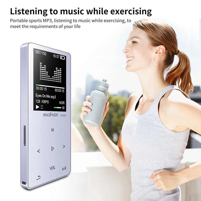 New Metal Bluetooth Sport MP3 Player Portable Audio 8GB with Built-in Speaker FM Radio APE Flac Music Player(Silver