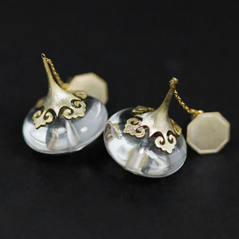 INATURE 925 Sterling Silver Vintage Cloud Design Natural Crystal Drop Earrings For Women Wedding Jewelry