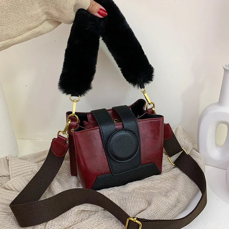 

2019 Autumn And Winter New Style Bucket Bag Shoulder Diagonal Handbag Furry Hand-Strap High Quality WOMEN'S Fashion Handbag
