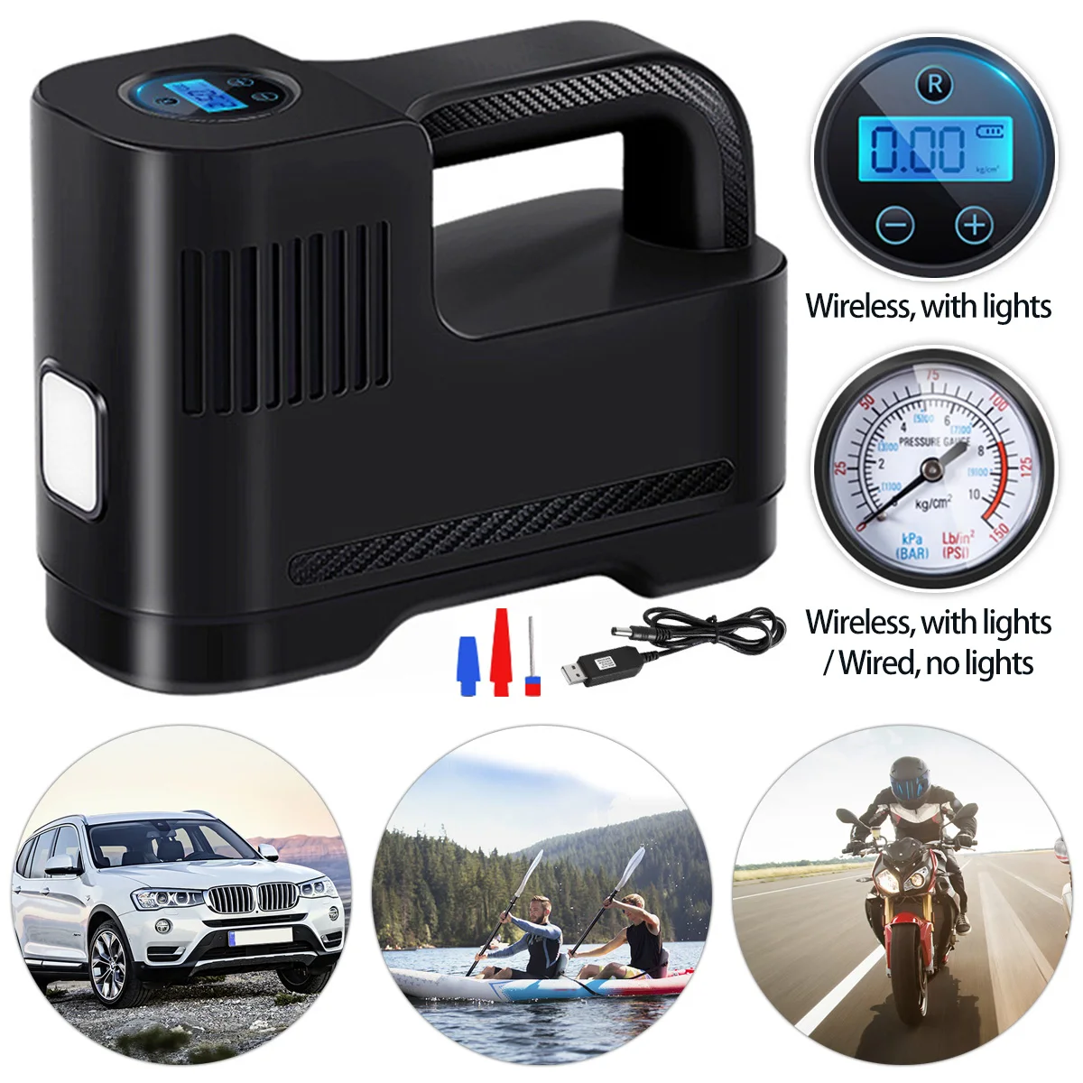 12V 120W Cordless Tire Inflator 150PSI Air Compressor Pump Portable Electric Digital with LED Light | Автомобили и мотоциклы