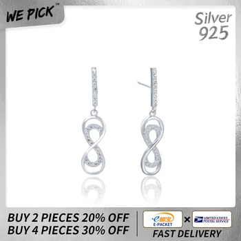 

2020 925 Sterling Silver Drop Earrings Unisex Long Tassel Trendy Earring Number 8 Shape Geometric Inlaid Zircon Jewelry Wedding