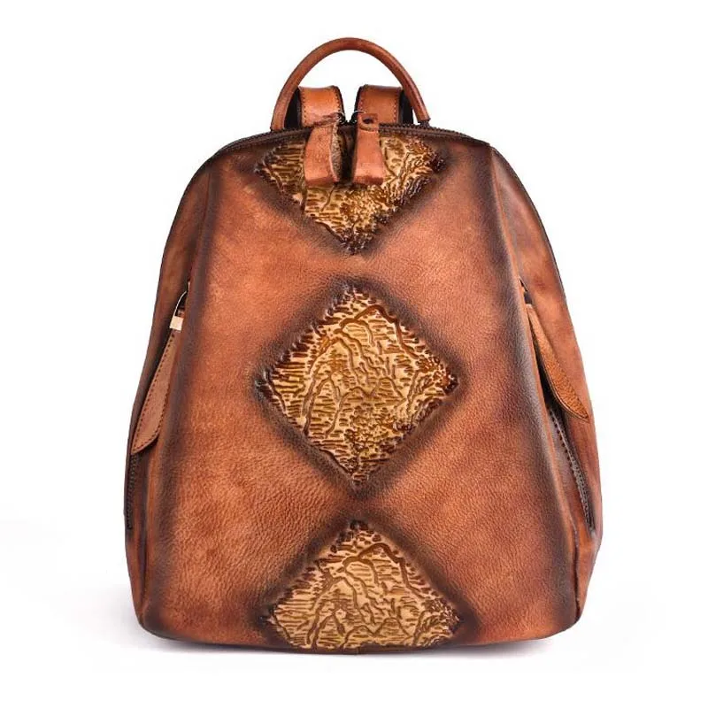 Женский кожаный рюкзак, винтажный рельефный рюкзак Mochila Feminina, повседневный женский рюкзак, женская сумка на плечо, рюкзак для путешествий - Цвет: brown yellow