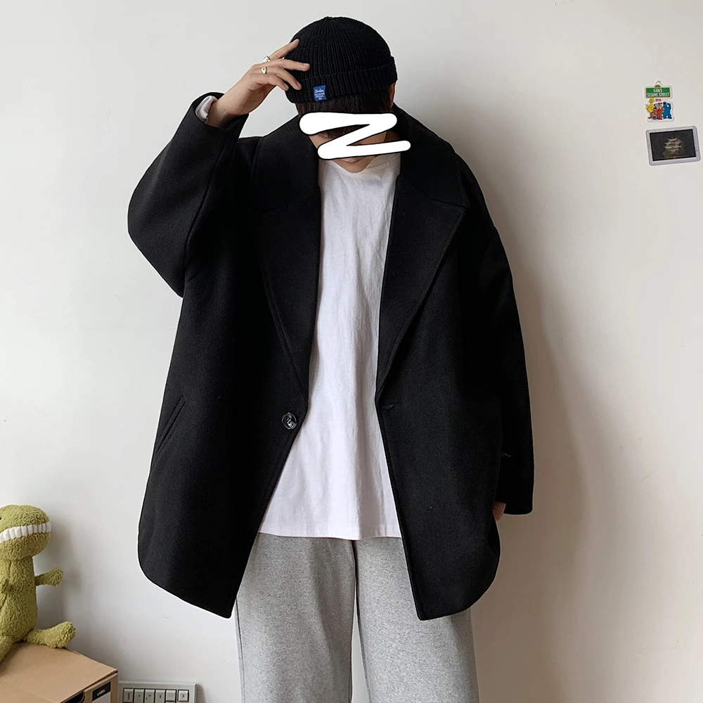 Men's Woolen Blends Snow Jacket Thickening Coat Loose Cashmere Wool Trench Overcoat Parkas Cotton-padded Clothes M-2XL