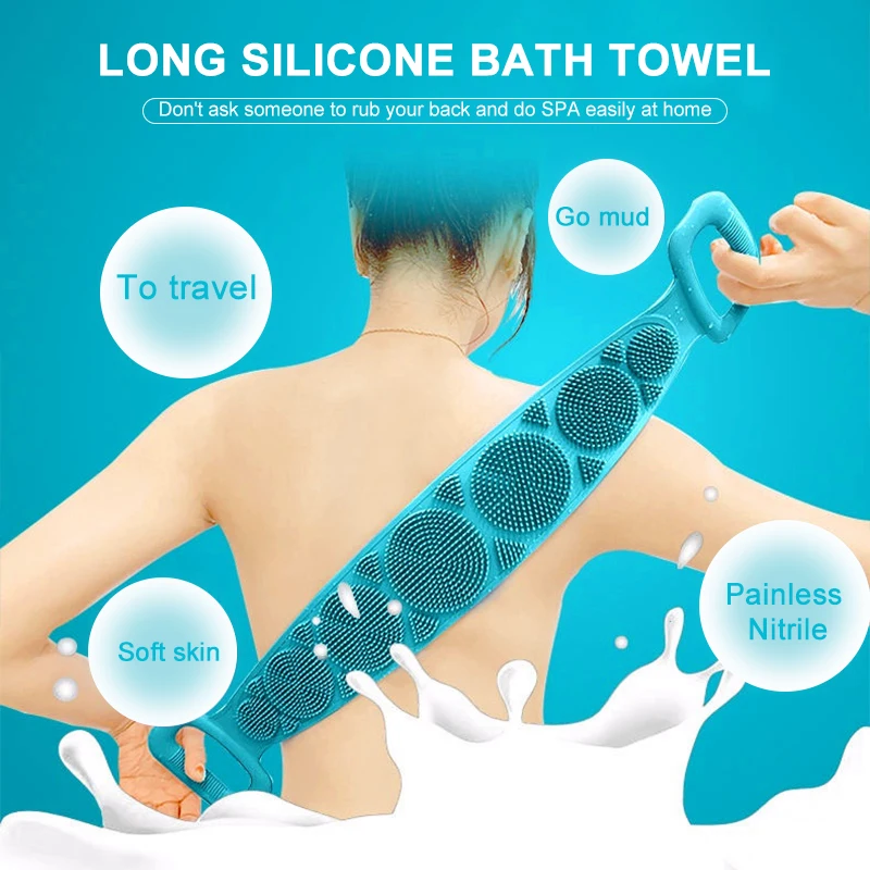 Magic silicone back scrubber: exfoliating bath towel and body brush belt for deep body cleaning during bathroom showers