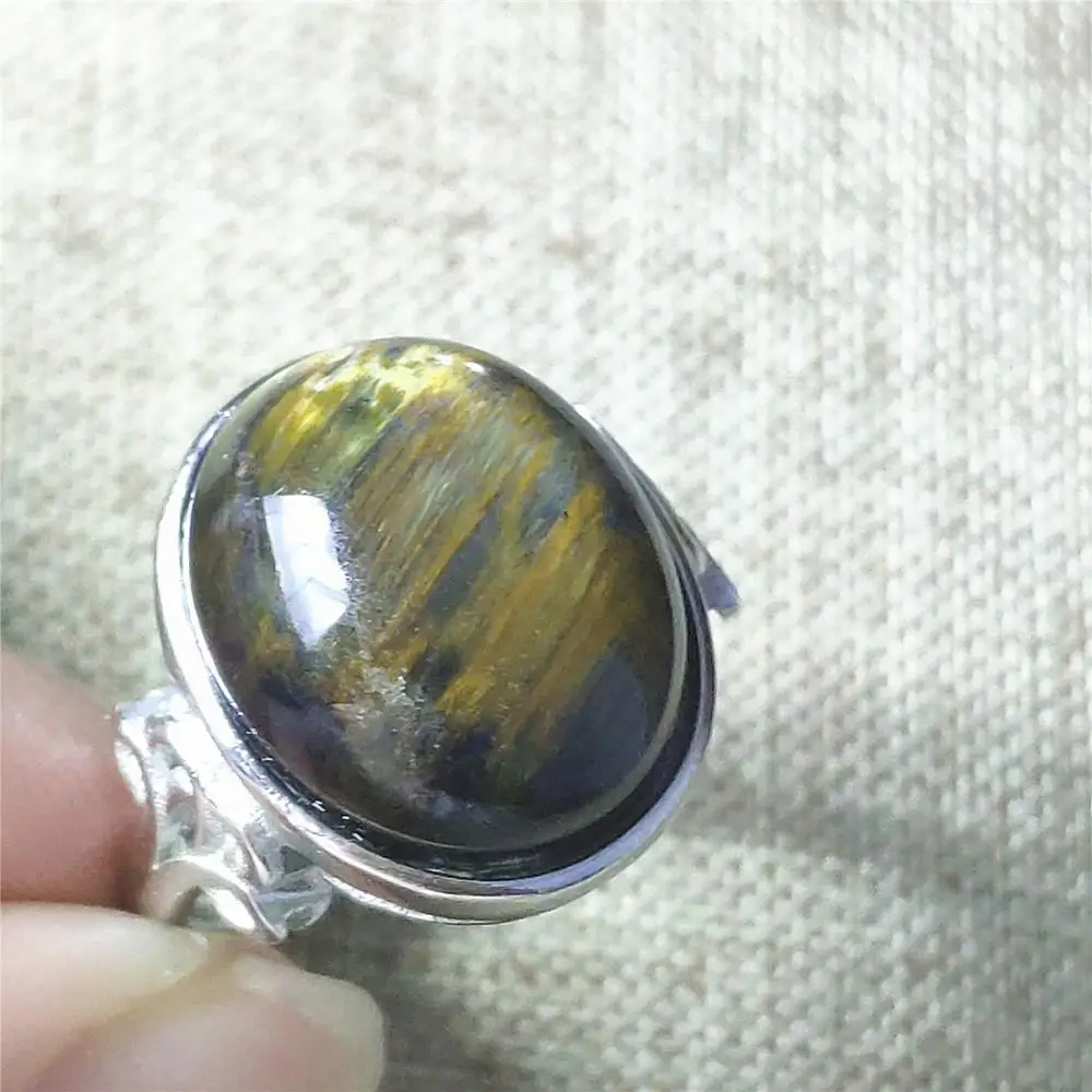 Top Natural Blue Pietersite Gemstone Chatoyant Adjustable Size Ring 16x13mm From Namibia 925 Silver Crystal Women Men AAAAA
