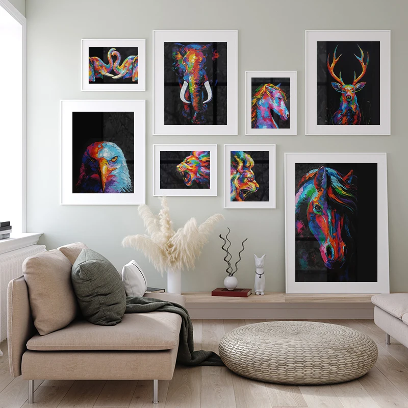 

Abstract Colorful Lion Horse Elephant Eagle Painting Animals Wall Art Pictures Canvas Posters And Prints Modern Home Decoration