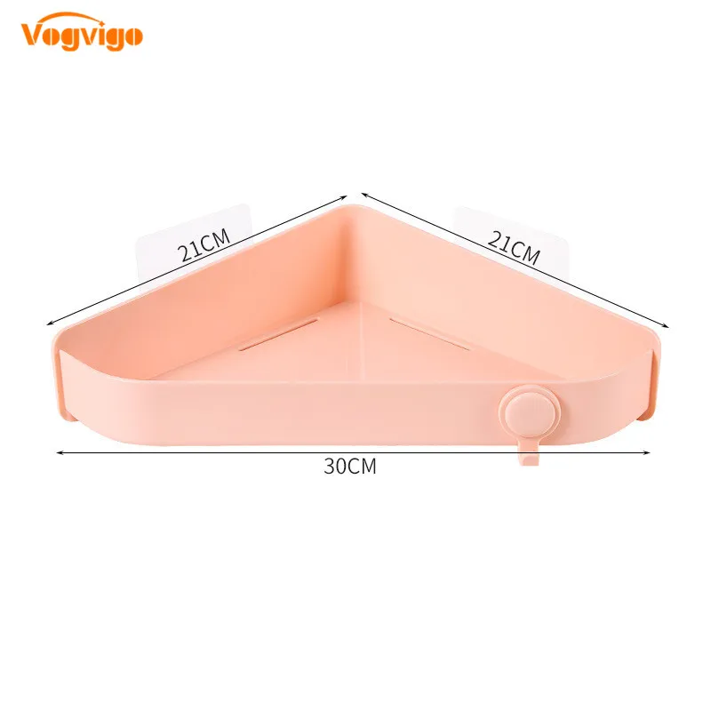 Pink SEAAN Corner Bathroom Rack Adhesive Wall Hanging Seamless Organizer For Toilet Basin Kitchen Punch-Free Shower Shelf Tripod - Цвет: Pink