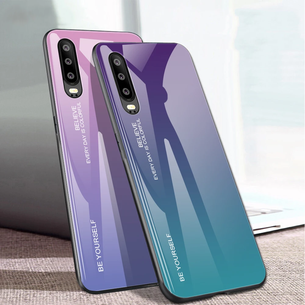 

Gradient Tempered Glass Phone Case For Huawei Mate 20 Pro Mate 10 Lite Honor 8X 10 lite Nova 4 3 P Smart Plus Case Cover Housing