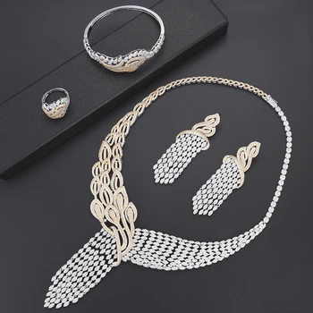 

LARRAURI Luxury Tassels Drop Necklace Earring Saudi Arabia Jewelry Sets Mixed Women Wedding Cubic Zirconia Jewellery Addiction