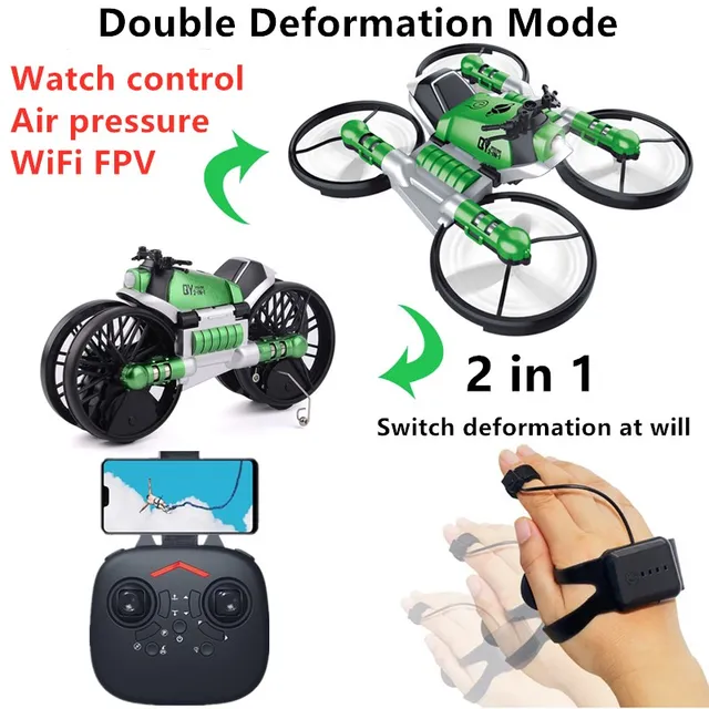 Folding Aerial RC Drone 2 in 1 WIFI HD Camera FPV Watch Gesture Sensor Remote Control Quadcopter Deformed Motorcycle Kids Gift 1