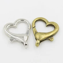 10pcs 22x27MM Antique Bronze Love Heart Lobster Clasp Hooks Chain Connectors For DIY Jewelry Necklace Bracelet Making Findings