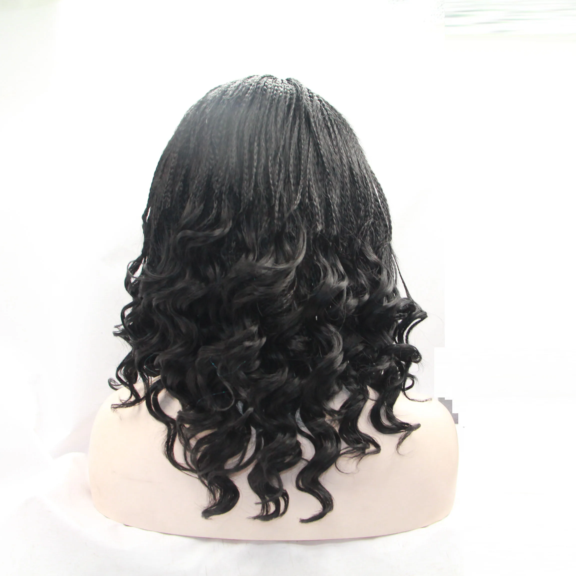 Sylvia heat resistant fiber braided wig black Box Braided with baby hair synthetic wig for women