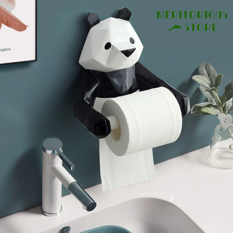 Resin Panda Figurin Roll Toilet Tissue Holder Wall Mounted Tissue Holder Paper Tissue Box Holder